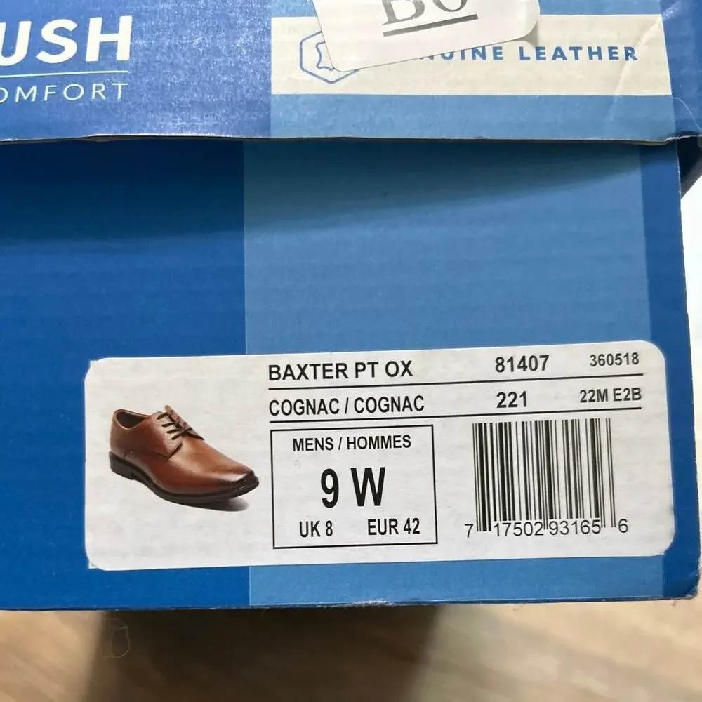 Nunn Bush Cognac Brown Leather Plain Toe Lace Up Oxford 9 Wide Memory Foam